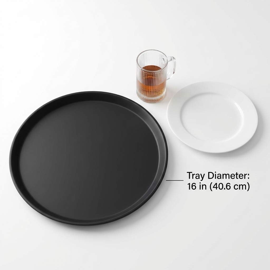 16-Inch Round Non-Slip Serving Trays – 4 Pack Rubber Surface Plastic Tray Set for Restaurant, Café & Bar