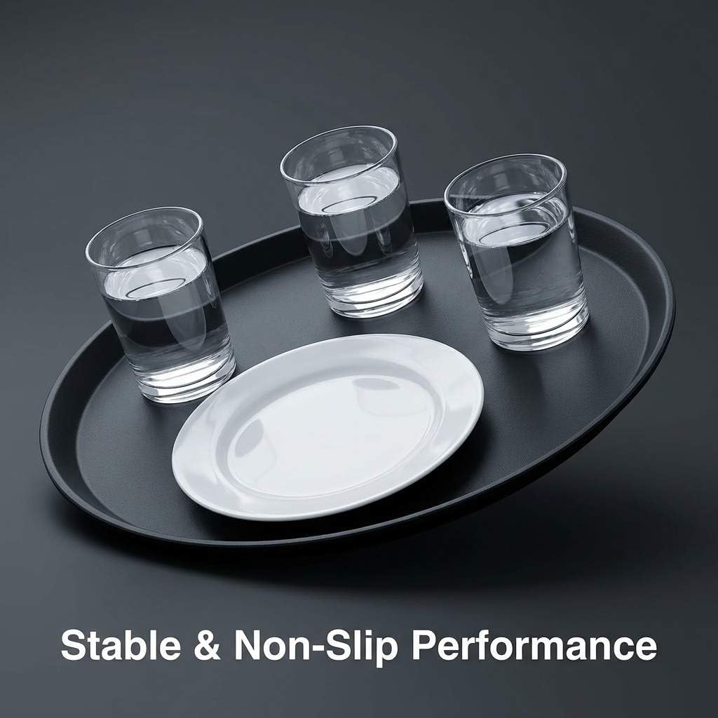 16-Inch Round Non-Slip Serving Trays – 4 Pack Rubber Surface Plastic Tray Set for Restaurant, Café & Bar