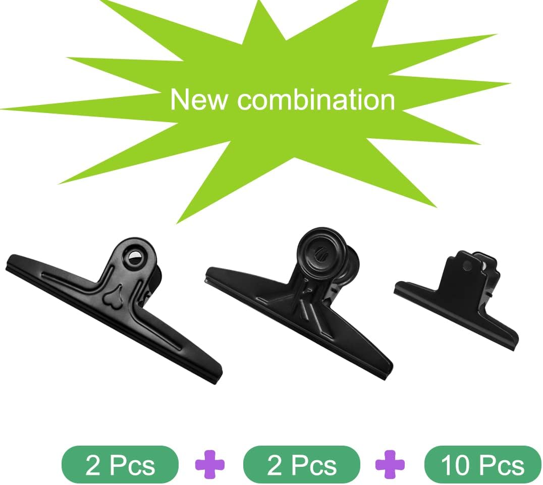 Large Bull Clips Black, 14 Pcs XL Steel Binder Paper Clips Clamps for Office, Drawing Board, Food Bags (Square)