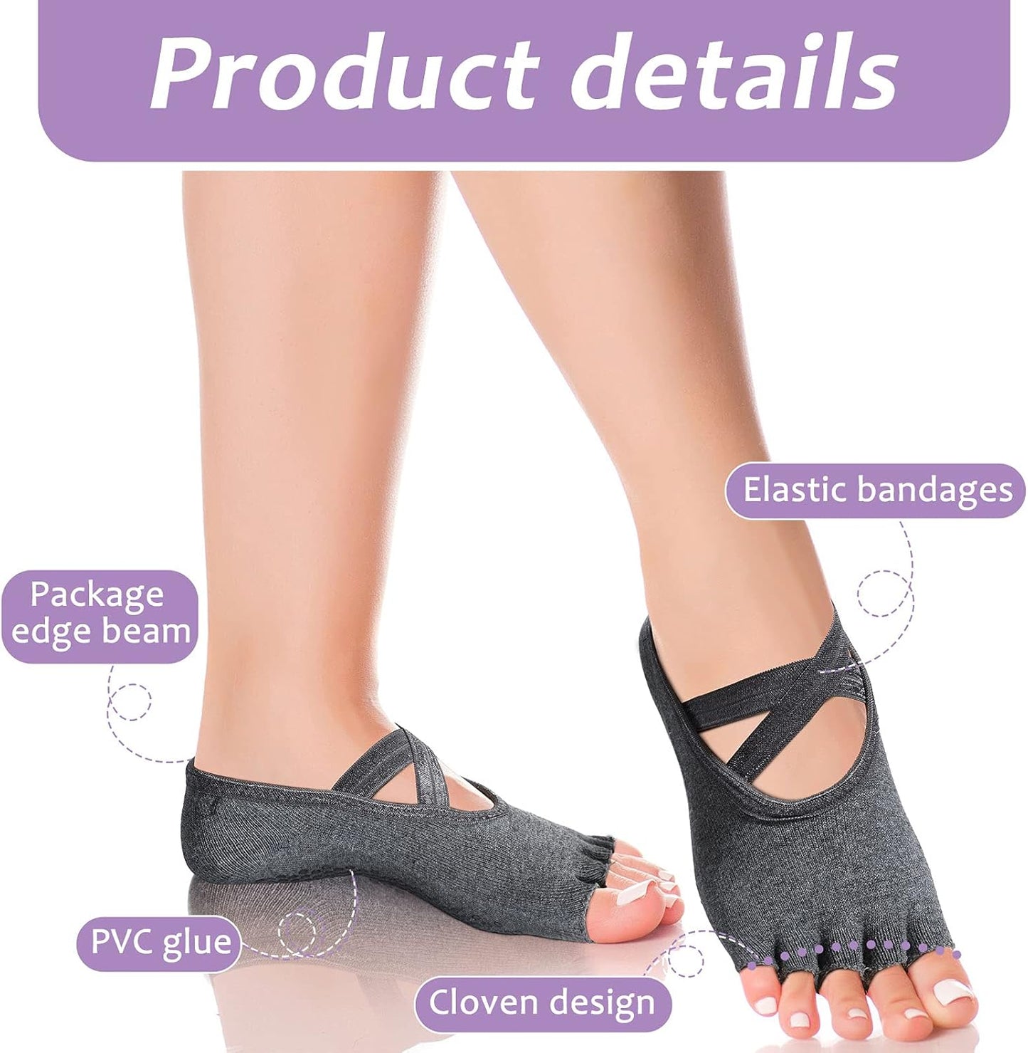6 Pairs Pilates Socks with Grip for Women Non Slip Yoga Socks Toeless Barre Sticky with Straps Multicolor for Ballet Dance Barefoot Workout
