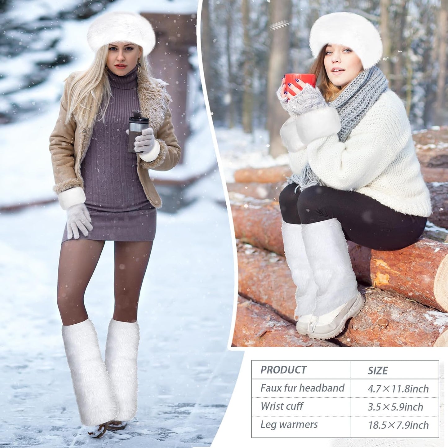 3 Pieces Faux Fur Headband Set Ear Warmer Headwrap Furry Wrist Cuff Leg Warmers Boot Cuff Accessories for Girls