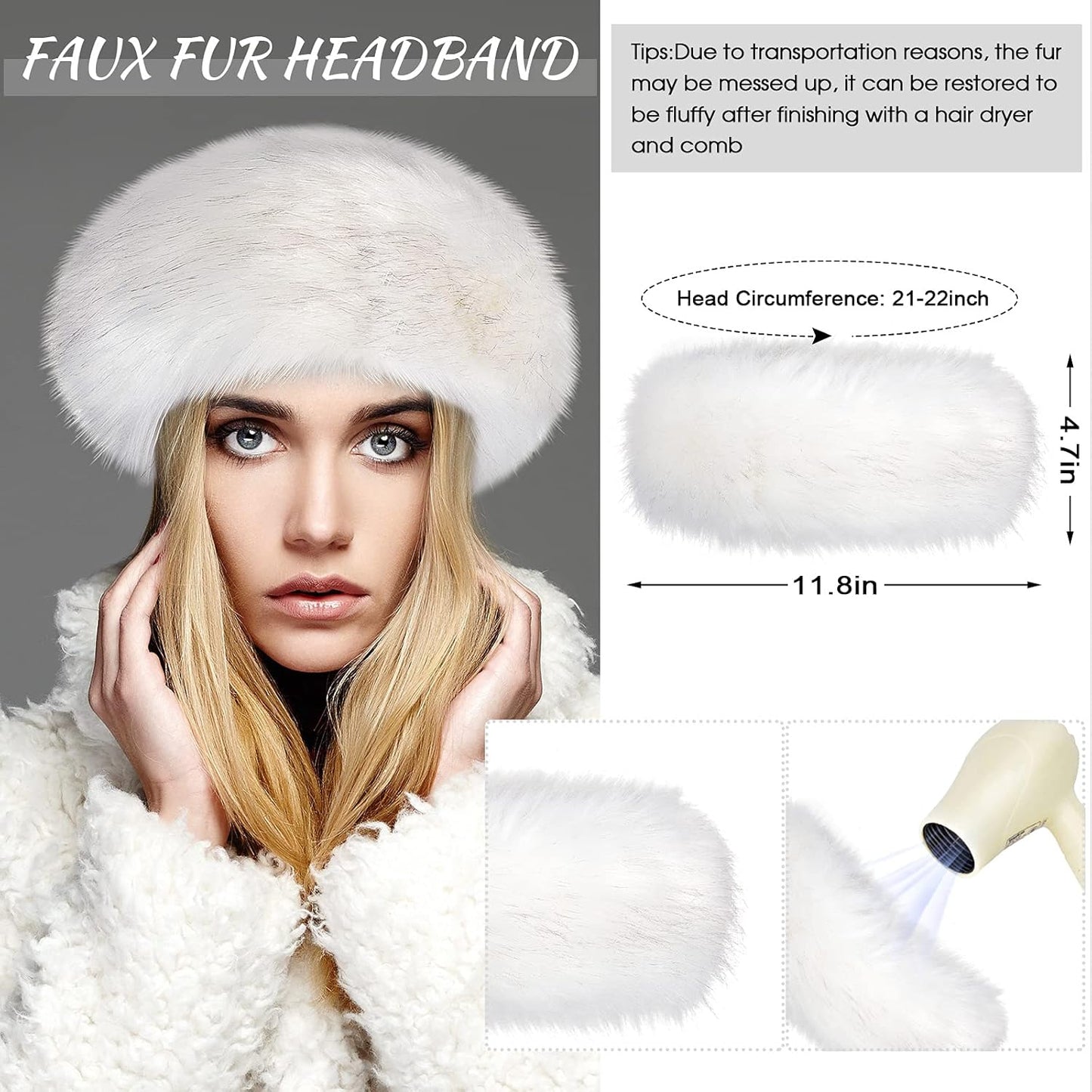 3 Pieces Faux Fur Headband Set Ear Warmer Headwrap Furry Wrist Cuff Leg Warmers Boot Cuff Accessories for Girls