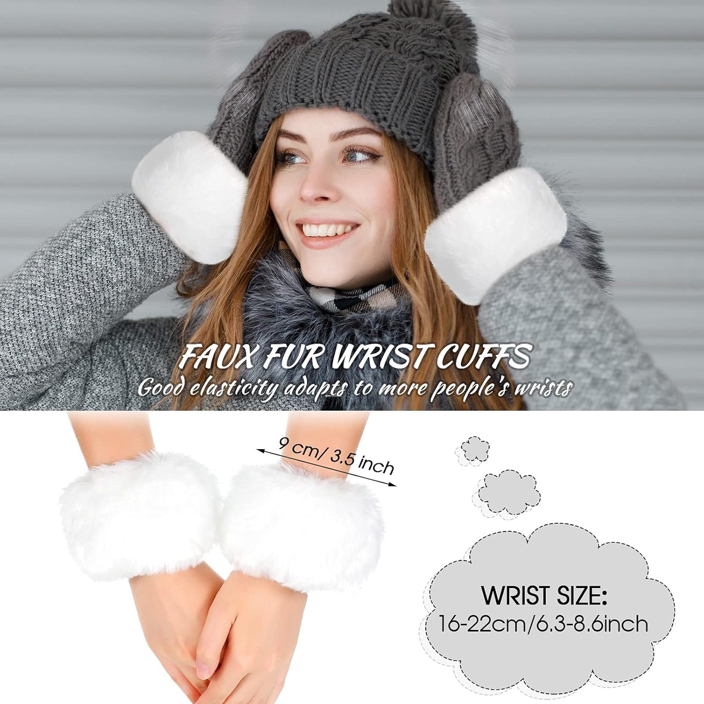 3 Pieces Faux Fur Headband Set Ear Warmer Headwrap Furry Wrist Cuff Leg Warmers Boot Cuff Accessories for Girls