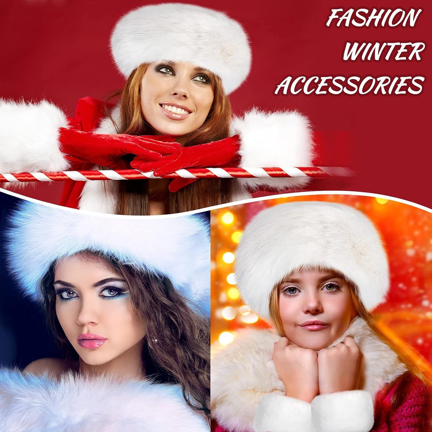 3 Pieces Faux Fur Headband Set Ear Warmer Headwrap Furry Wrist Cuff Leg Warmers Boot Cuff Accessories for Girls