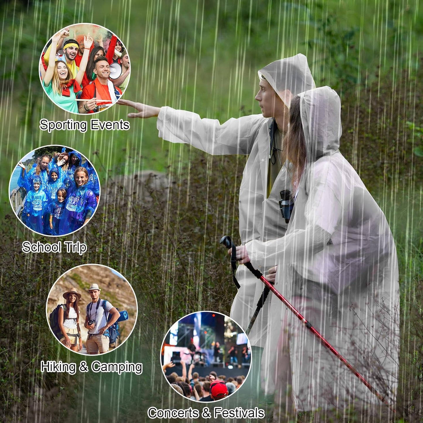 20 Pcs Rain Poncho for Adults Reusable Raincoats Emergency with Drawstring and Hood EVA Rain Jacket for Men Women