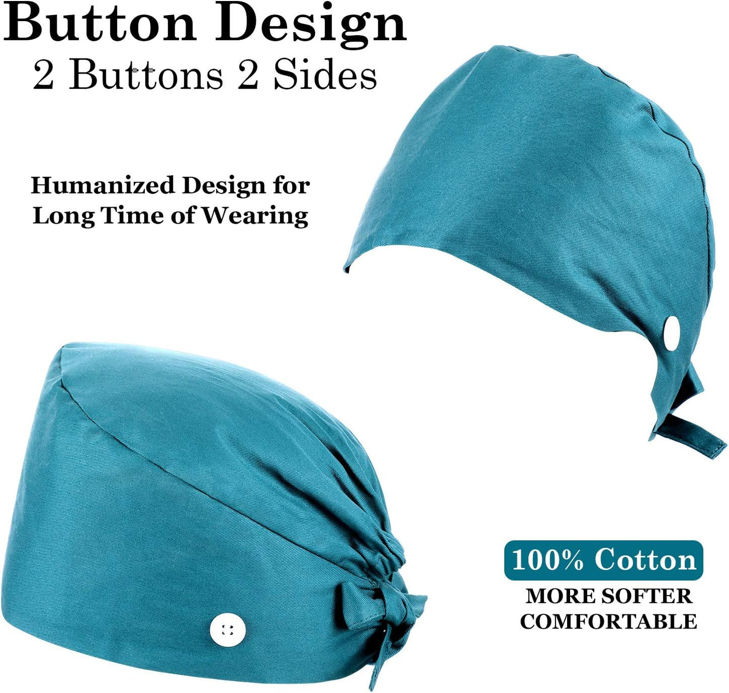 5 Pcs Surgical Working Caps with Button Adjustable Gourd Shaped Bouffant Working Hats with Sweatband Tie Back