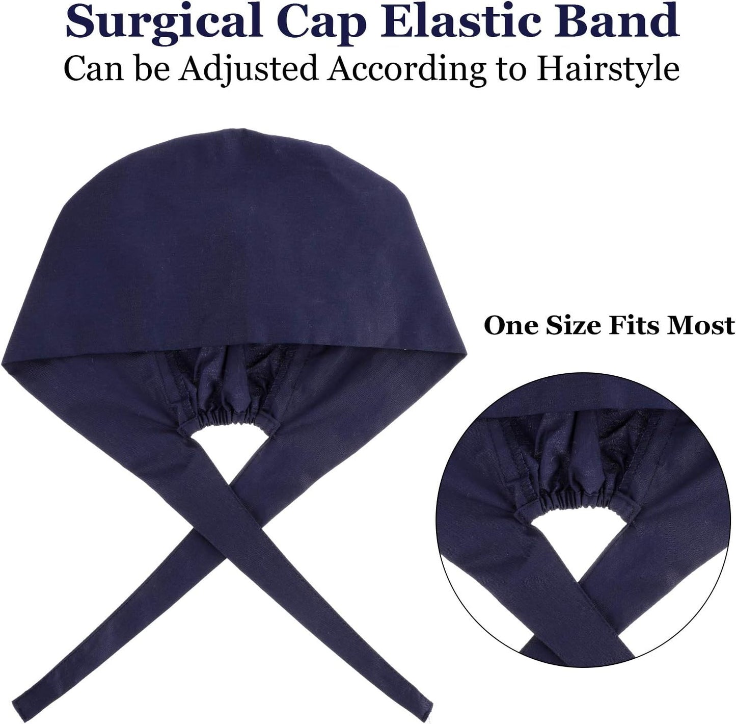 5 Pcs Surgical Working Caps with Button Adjustable Gourd Shaped Bouffant Working Hats with Sweatband Tie Back