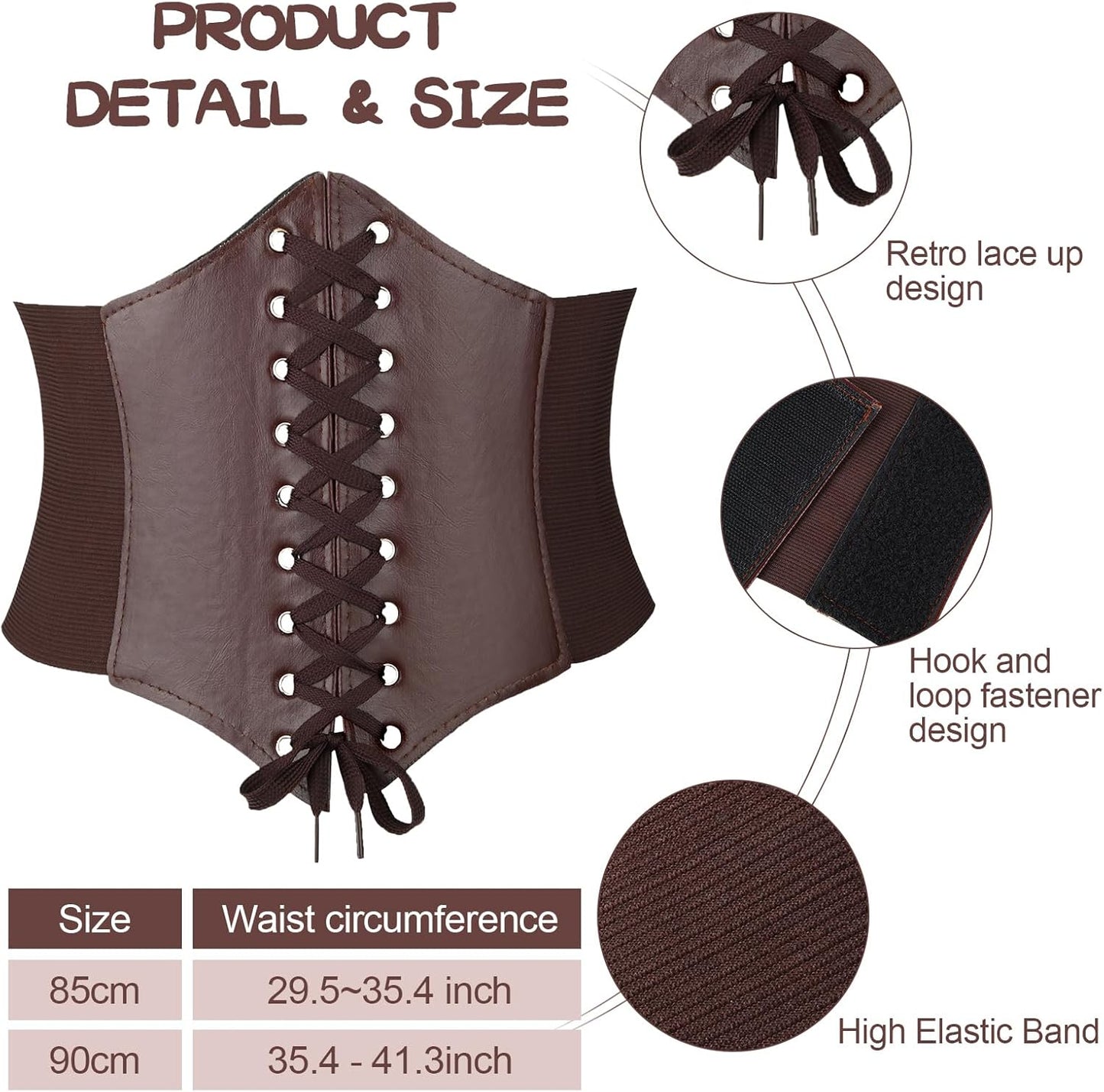 3 Pieces Women Renaissance Corset Belts with Leather Gauntlets Stretch Elastic Belt for Halloween Women Costume
