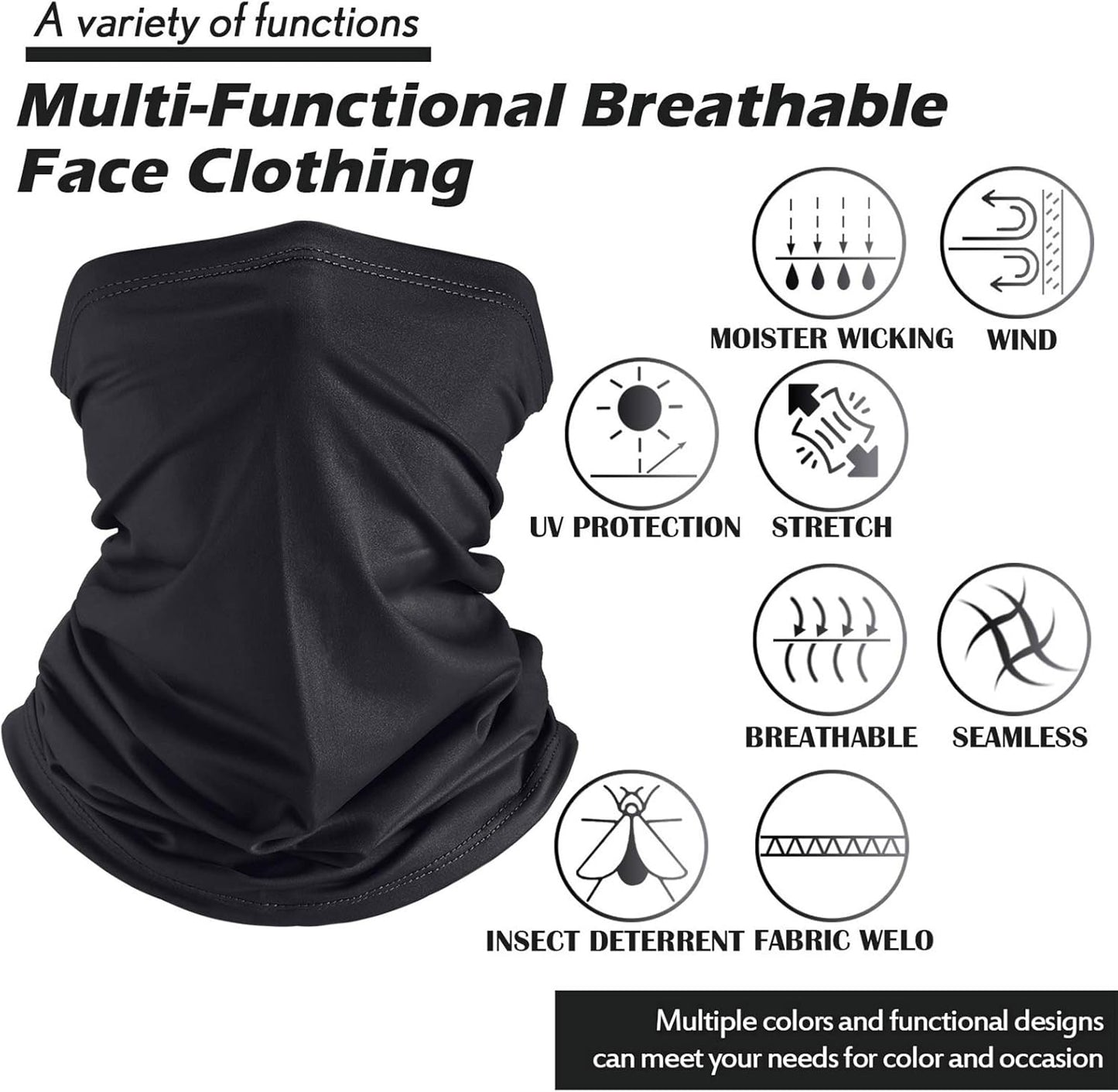 Neck Gaiter Mask Windproof Scarf UV Protection Balaclava Bandanas Breathable Outdoor for Men Women(20 Pieces,Black)