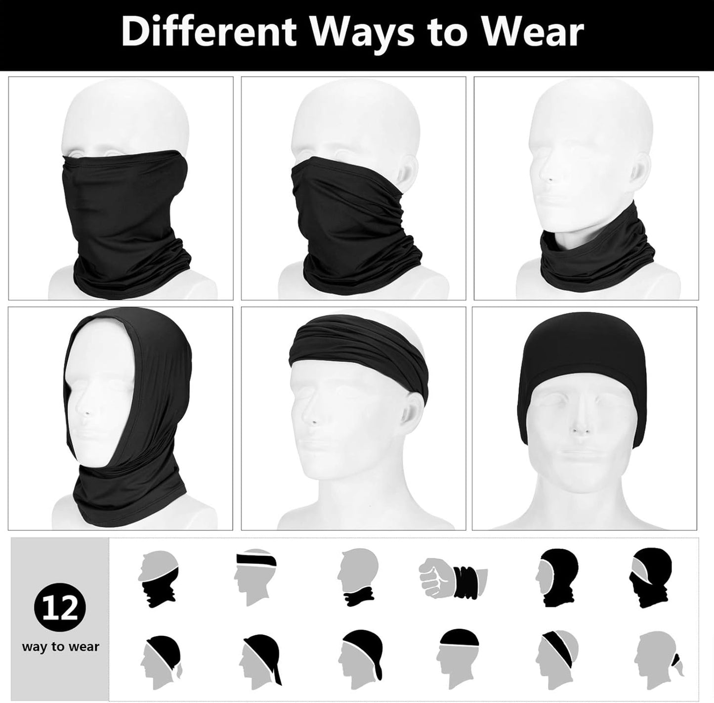 Neck Gaiter Mask Windproof Scarf UV Protection Balaclava Bandanas Breathable Outdoor for Men Women(20 Pieces,Black)