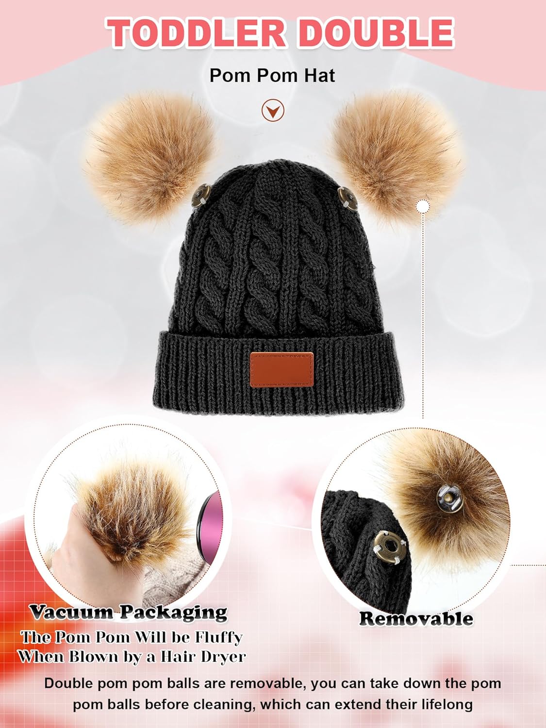 3 Set Toddler Hat Glove Set, Kids Hats Winter Warm Knitted Beanie Mittens Gloves for Baby Girls Boys 0-6Y(Black, Red, Light Brown)