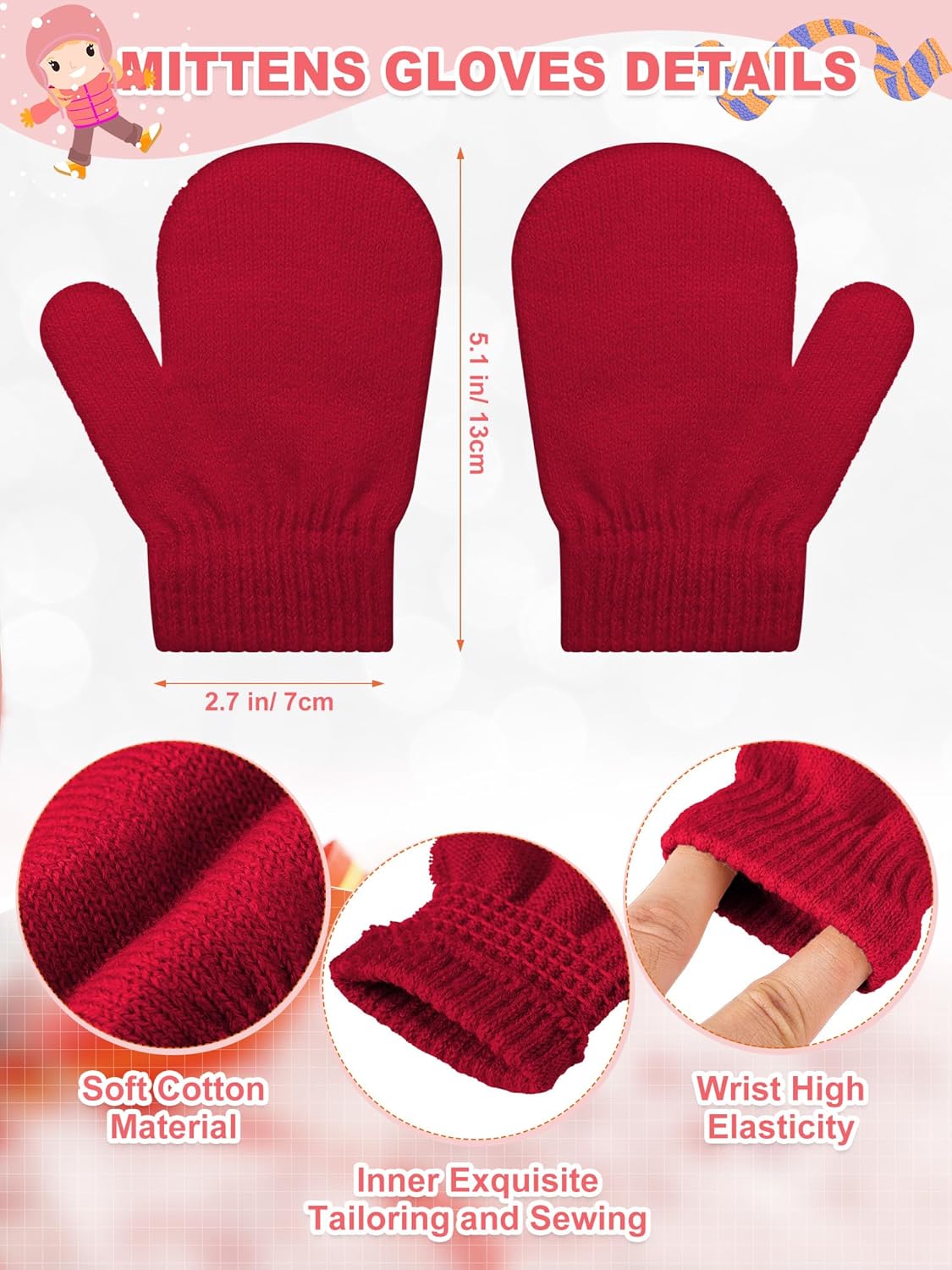 3 Set Toddler Hat Glove Set, Kids Hats Winter Warm Knitted Beanie Mittens Gloves for Baby Girls Boys 0-6Y(Black, Red, Light Brown)