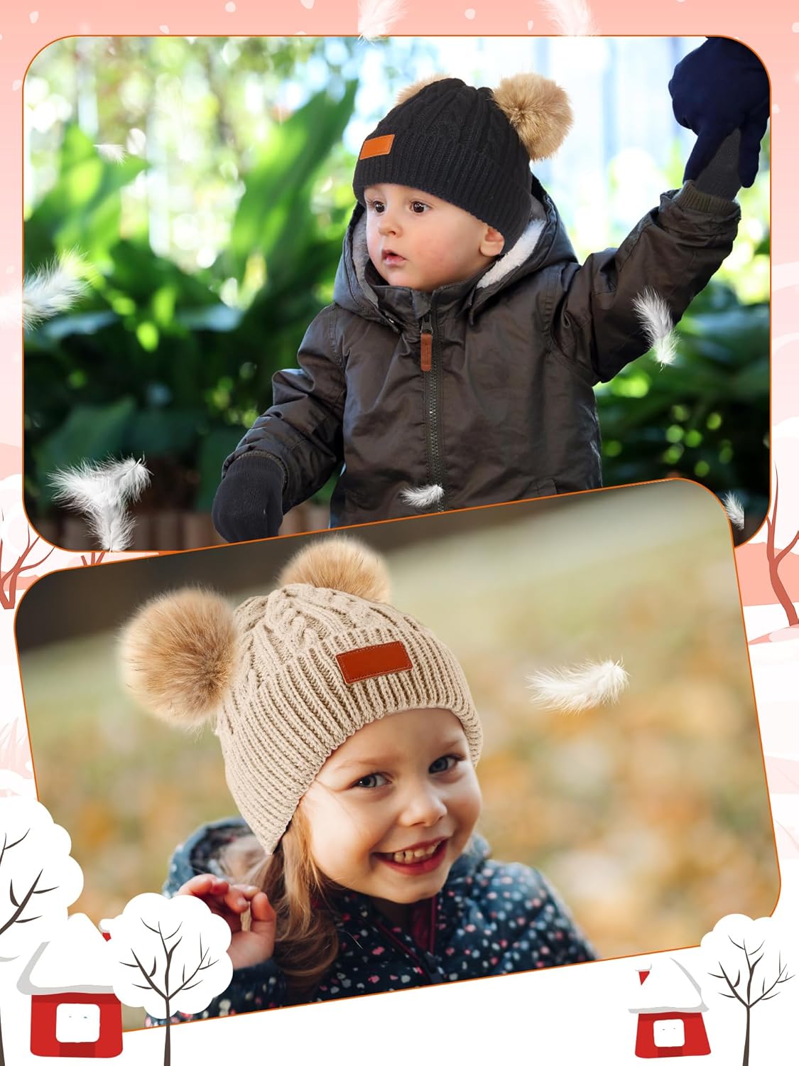 3 Set Toddler Hat Glove Set, Kids Hats Winter Warm Knitted Beanie Mittens Gloves for Baby Girls Boys 0-6Y(Black, Red, Light Brown)