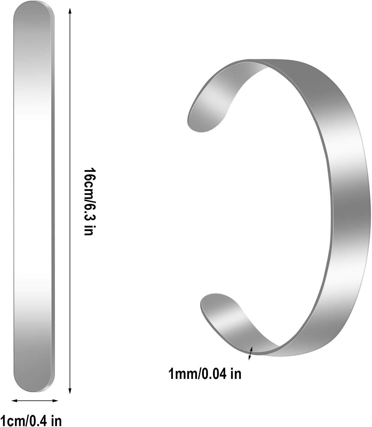 18 Pieces Adjustable Cuff Bracelet Blanks Stainless Steel Bangle Blanks DIY Cuff Bracelet Blank for Making Presents Stamping Jewelry, 3/ 8 x 6 Inches