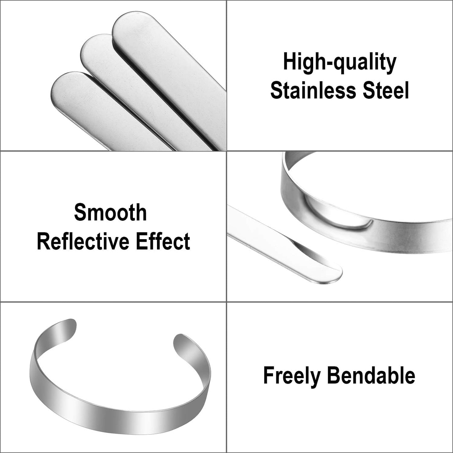 18 Pieces Adjustable Cuff Bracelet Blanks Stainless Steel Bangle Blanks DIY Cuff Bracelet Blank for Making Presents Stamping Jewelry, 3/ 8 x 6 Inches