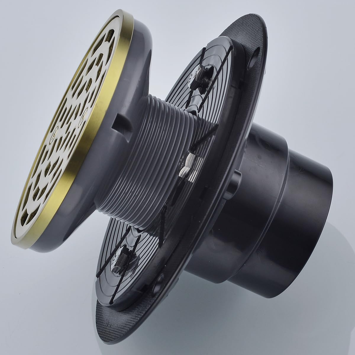 Round Shower Drain SUS304 Stainless Steel Brushed Gold Shower Drain 4 inch with Adjustable PVC Base Flange,Shower Floor Drain with Removable Cover Grid Grate