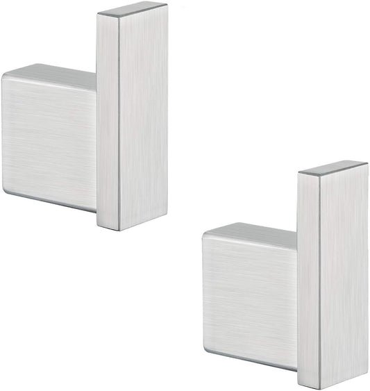 Brushed Nickel Towel Hook for Bathroom Square Modern Wall Mounted Robe Hook Coat Hooks Wall Hook Contemporary Bath Towel Hooks SUS304 Stainless Steel (2 Pack).96009-8BS