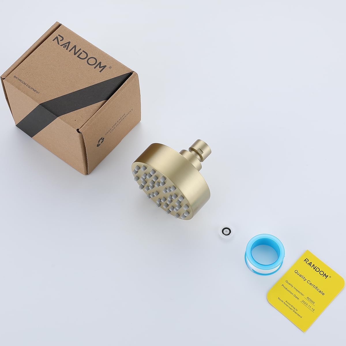 Brushed Gold Shower Head Round Power Shower Head High Pressure Shower Head Gold Fixed Showerhead 3.7” Stainless Steel Rain Shower Head for Luxury Shower Experience Even at Low Water Pressure