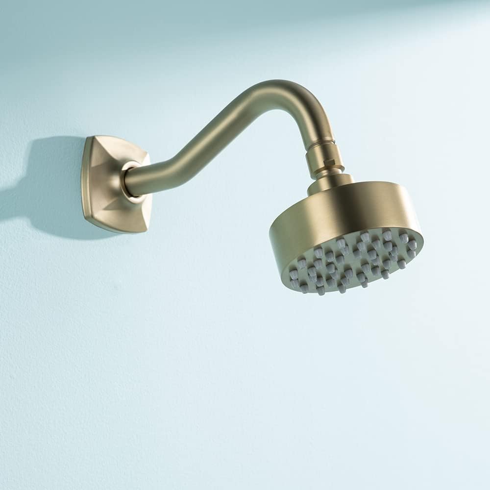 Brushed Gold Shower Head Round Power Shower Head High Pressure Shower Head Gold Fixed Showerhead 3.7” Stainless Steel Rain Shower Head for Luxury Shower Experience Even at Low Water Pressure