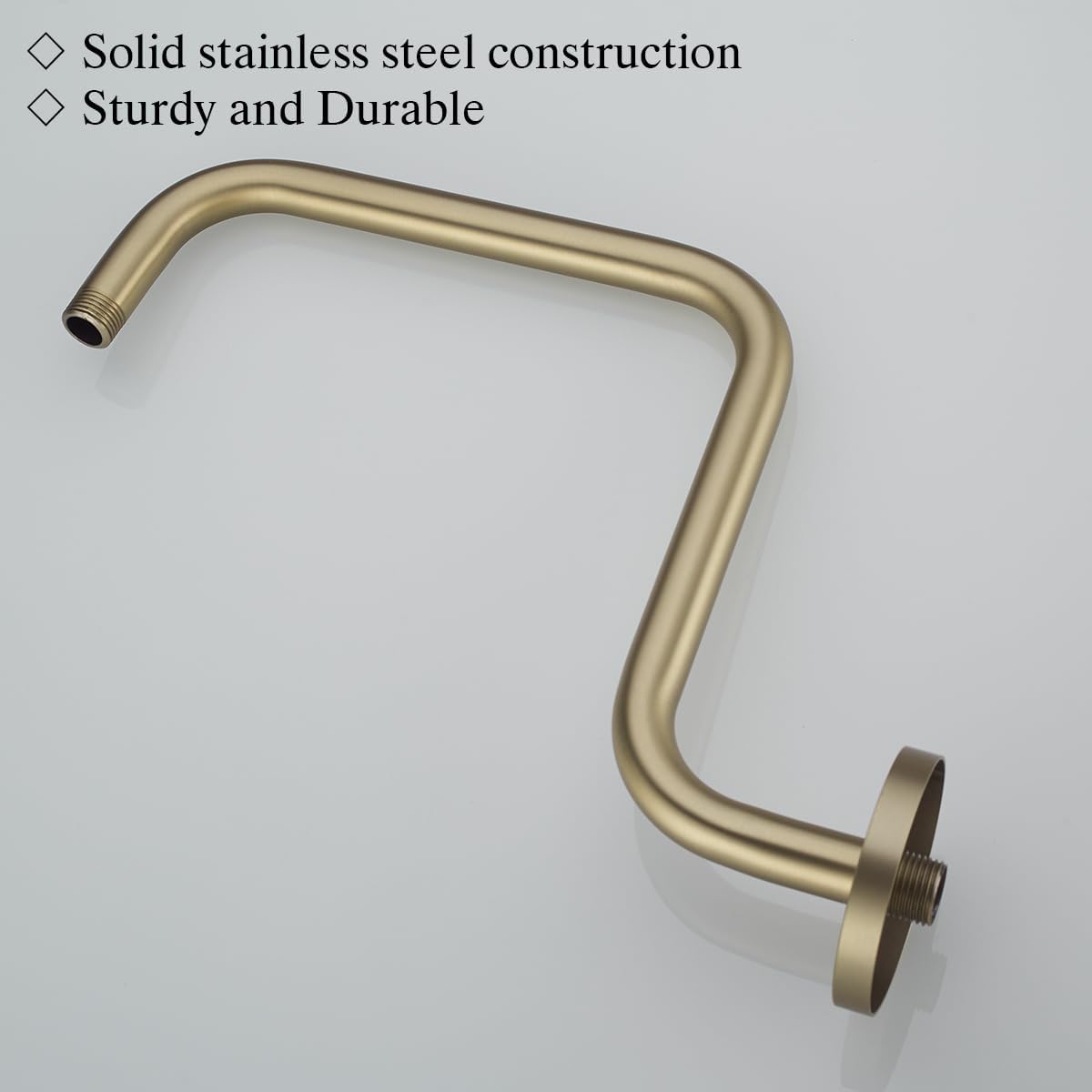Shower Head Riser Pipe,Goose Neck Shower Arm 13 Inch Shower Head Extension Arm with Flange,Standard 1/2" Connection,Brushed Gold.RD-91058-13BG