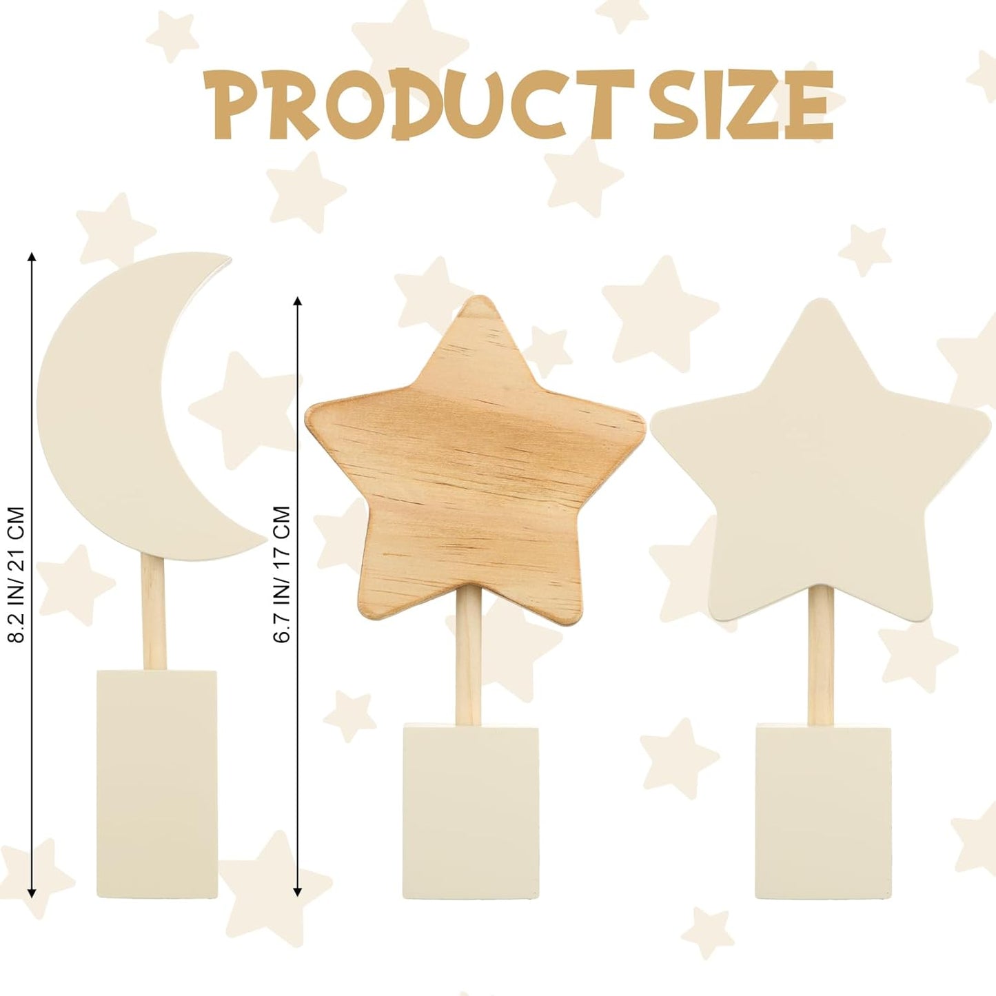 3 Pcs Boho Nursery Shelf Decor Wooden Moon and Star Nursery Decor Set Cute Bohemian Children Kids Decoration for Boys Girls Farmhouse Bedroom Kindergarten Classroom Playroom Bookshelf