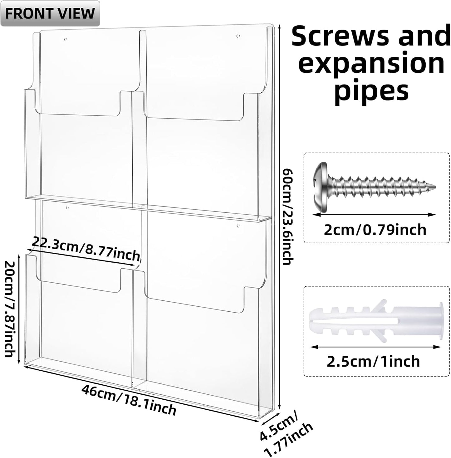 4 Pocket Acrylic Brochure Holder Wall Mount Clear Pamphlet Holder Plastic Trifold Multi Flyer Rack Magazine Display Stand Wall Hanging Organizer for Office Menu Advertise(11.8 x 8.78 Inch)