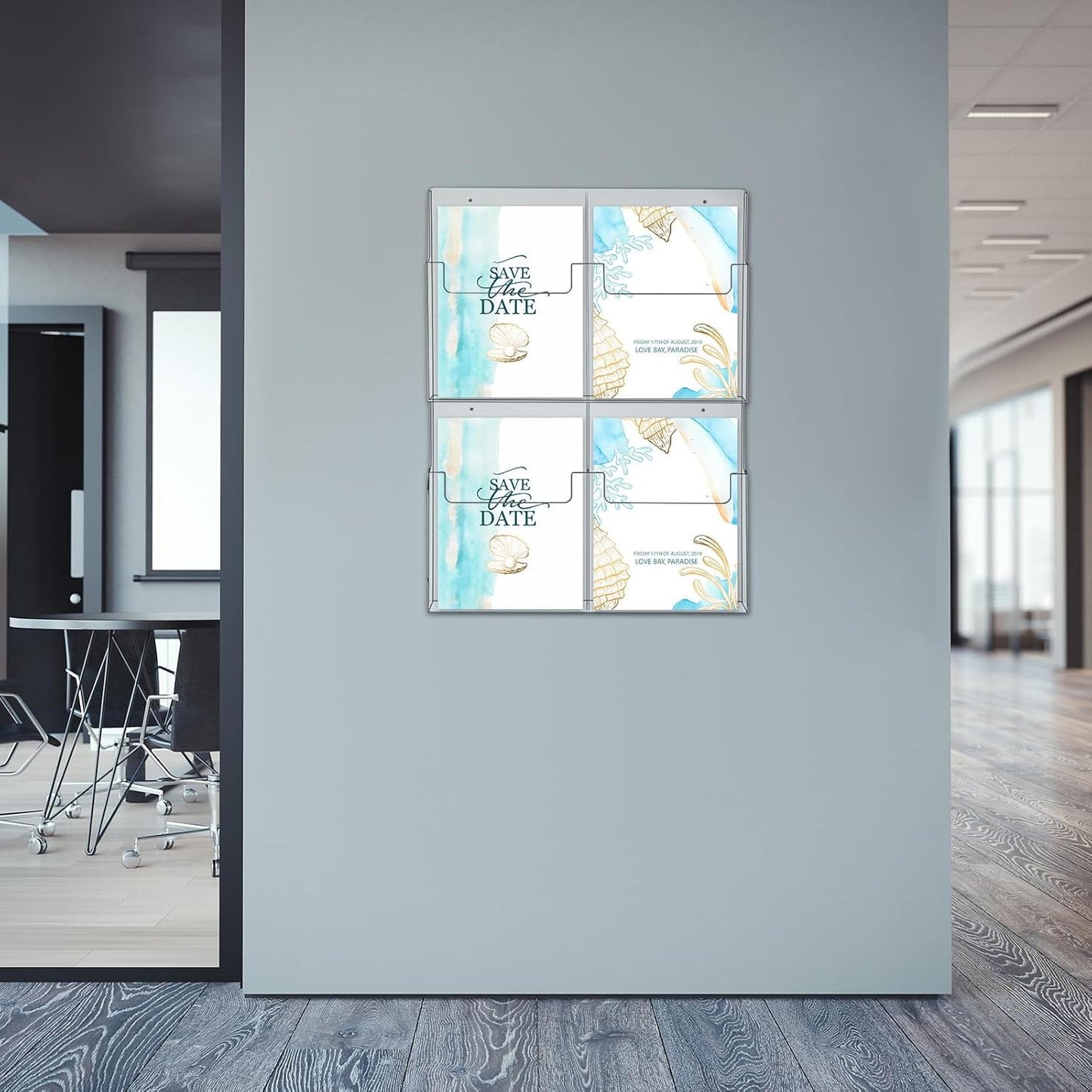 4 Pocket Acrylic Brochure Holder Wall Mount Clear Pamphlet Holder Plastic Trifold Multi Flyer Rack Magazine Display Stand Wall Hanging Organizer for Office Menu Advertise(11.8 x 8.78 Inch)