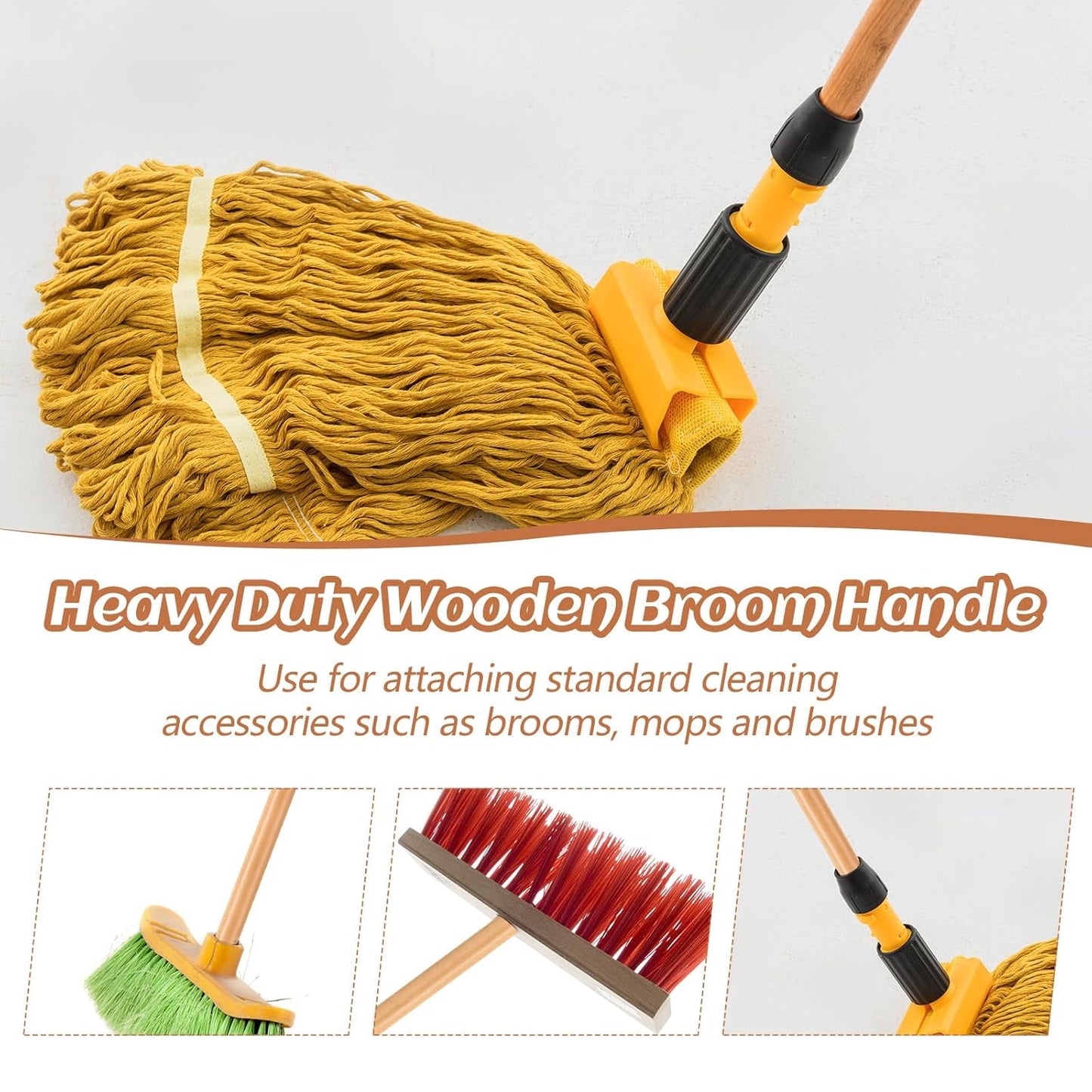 55 Inch Lacquered Wood Broom Handle with Metal Threaded Tip Heavy Duty Natural Lacquered Wood Handle for Floor Home Office Commercial, 1" Diameter(10 Pack)