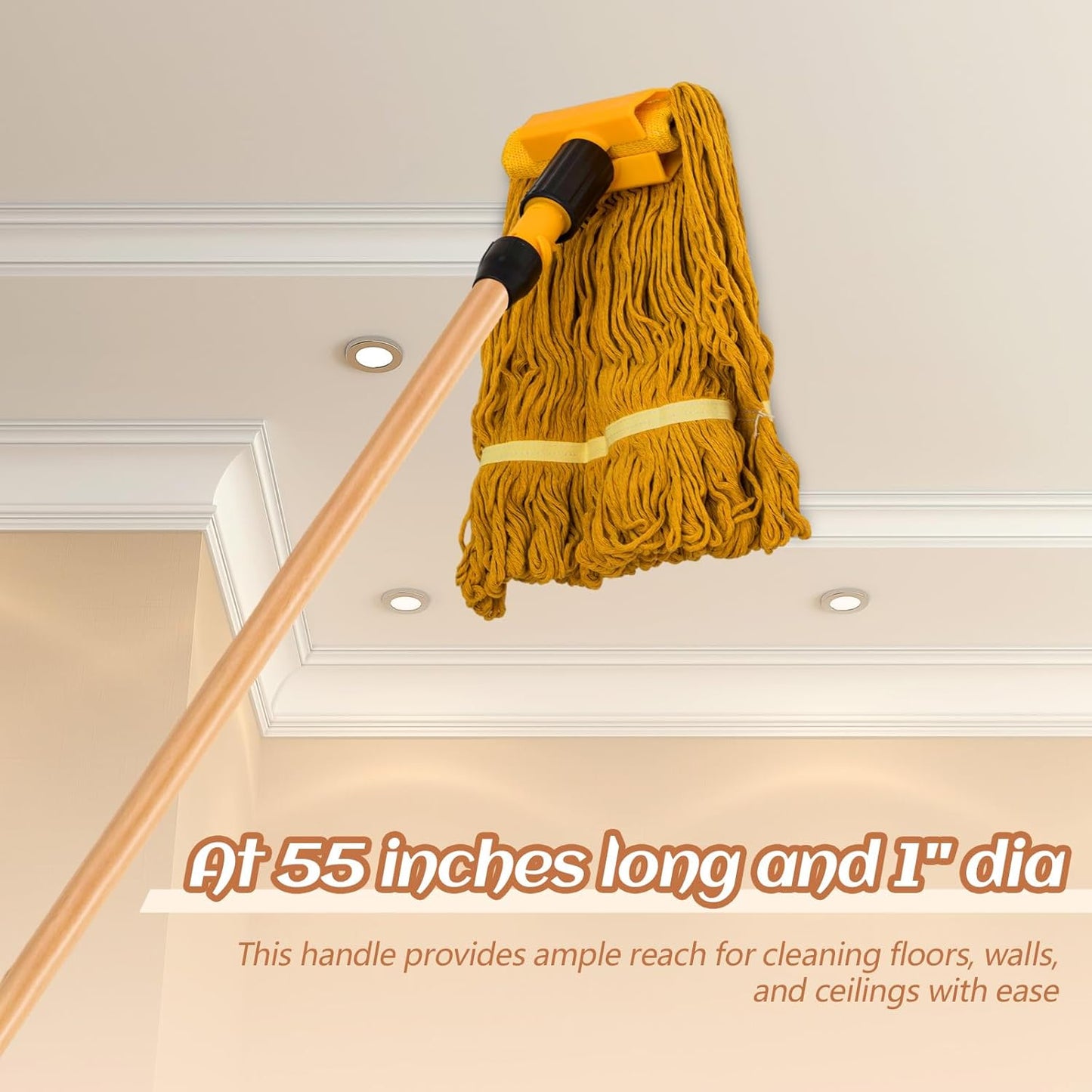 55 Inch Lacquered Wood Broom Handle with Metal Threaded Tip Heavy Duty Natural Lacquered Wood Handle for Floor Home Office Commercial, 1" Diameter(10 Pack)