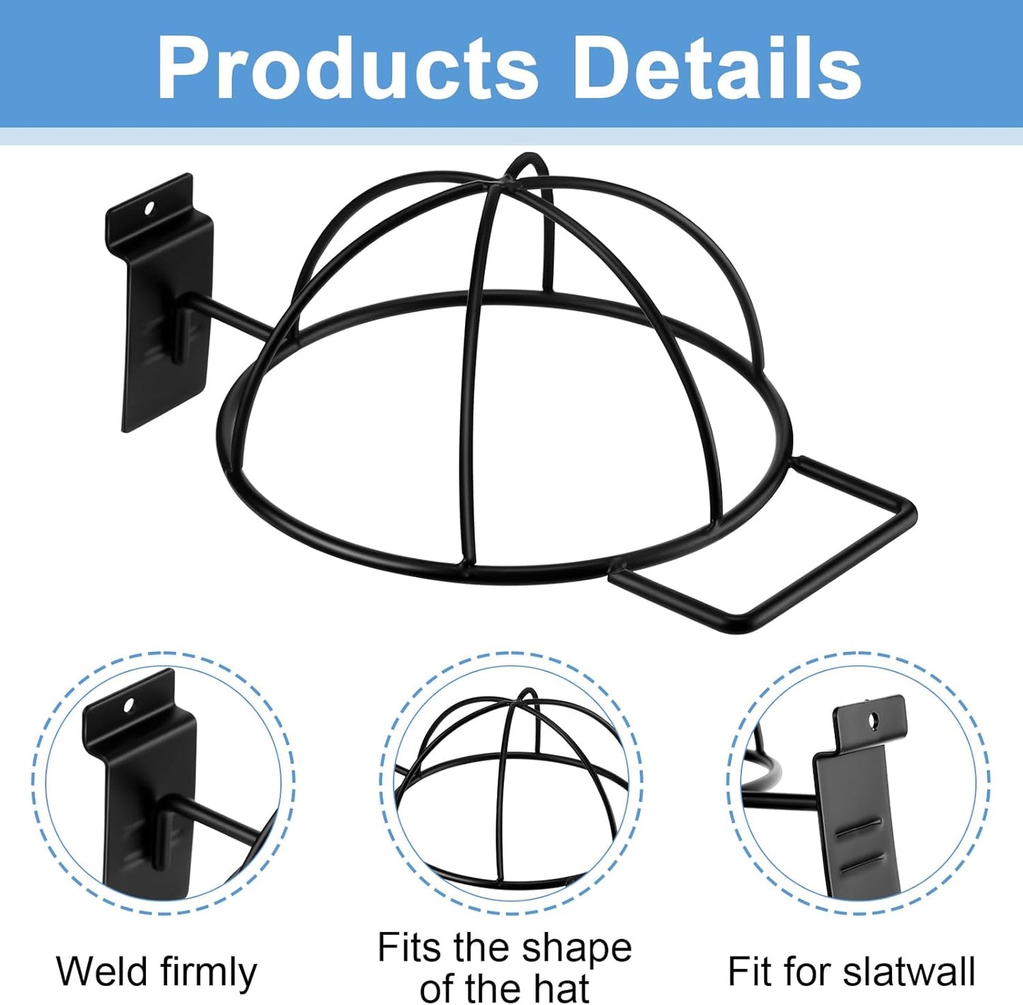 6 Pcs Slat Wall Hat Display Wire Headwear Rack Slatwall Accessories Metal Retail Display Racks for Baseball Hats Beanies Wigs Organization, Home, Retail Store, Warehouse(Black)