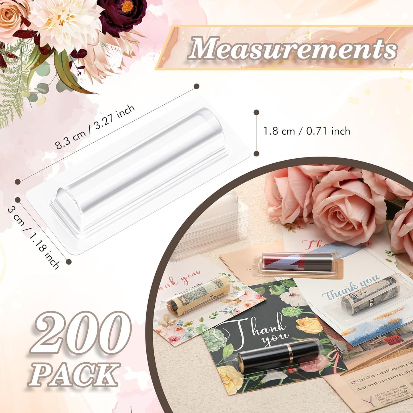 200 Pcs Clear Lip Balm Pouches Plastic Money Holder for Cash Gift Lipstick Plastic Domes Compact Money Card Holder with Adhesive Lip Balm Cards for Organize DIY Storage