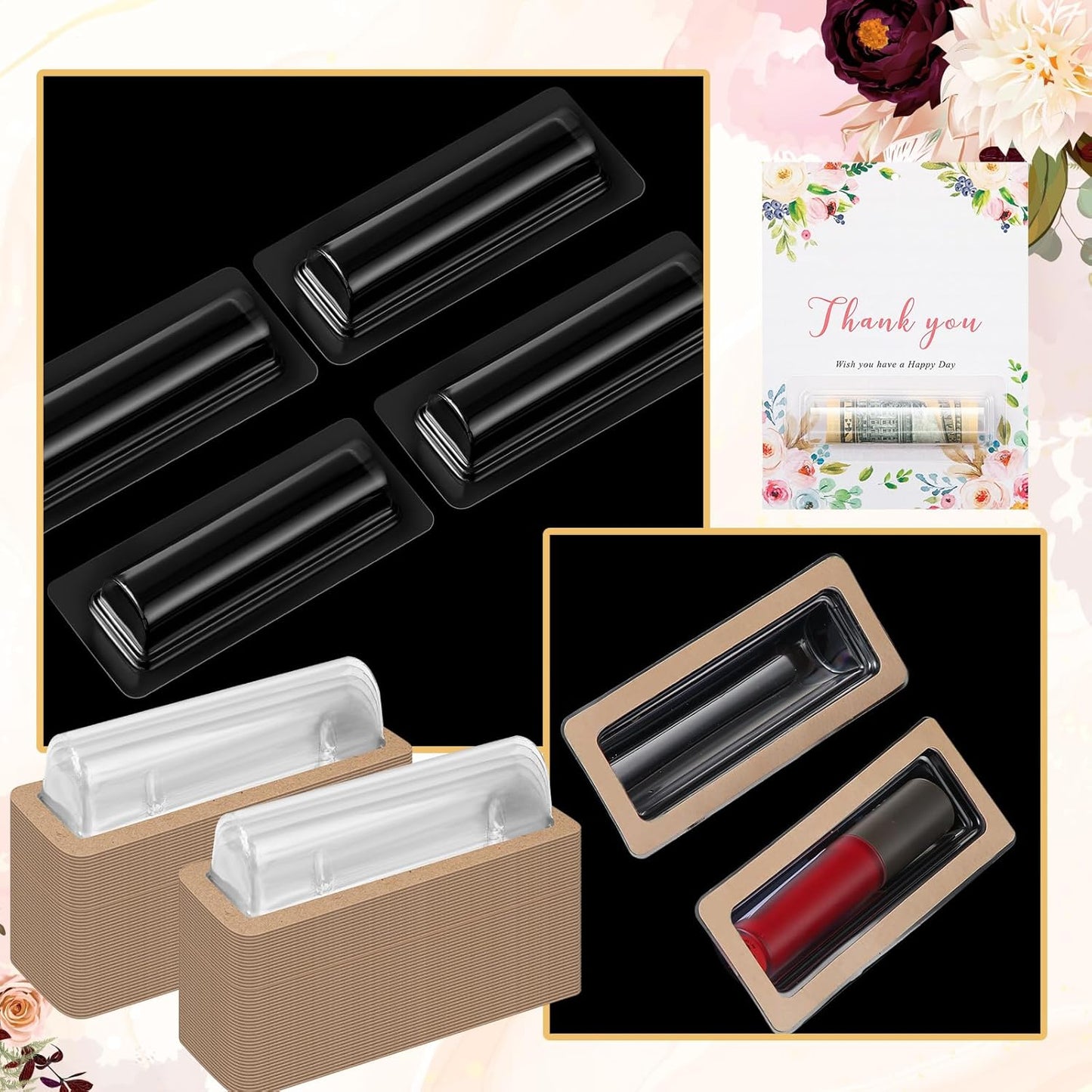 200 Pcs Clear Lip Balm Pouches Plastic Money Holder for Cash Gift Lipstick Plastic Domes Compact Money Card Holder with Adhesive Lip Balm Cards for Organize DIY Storage