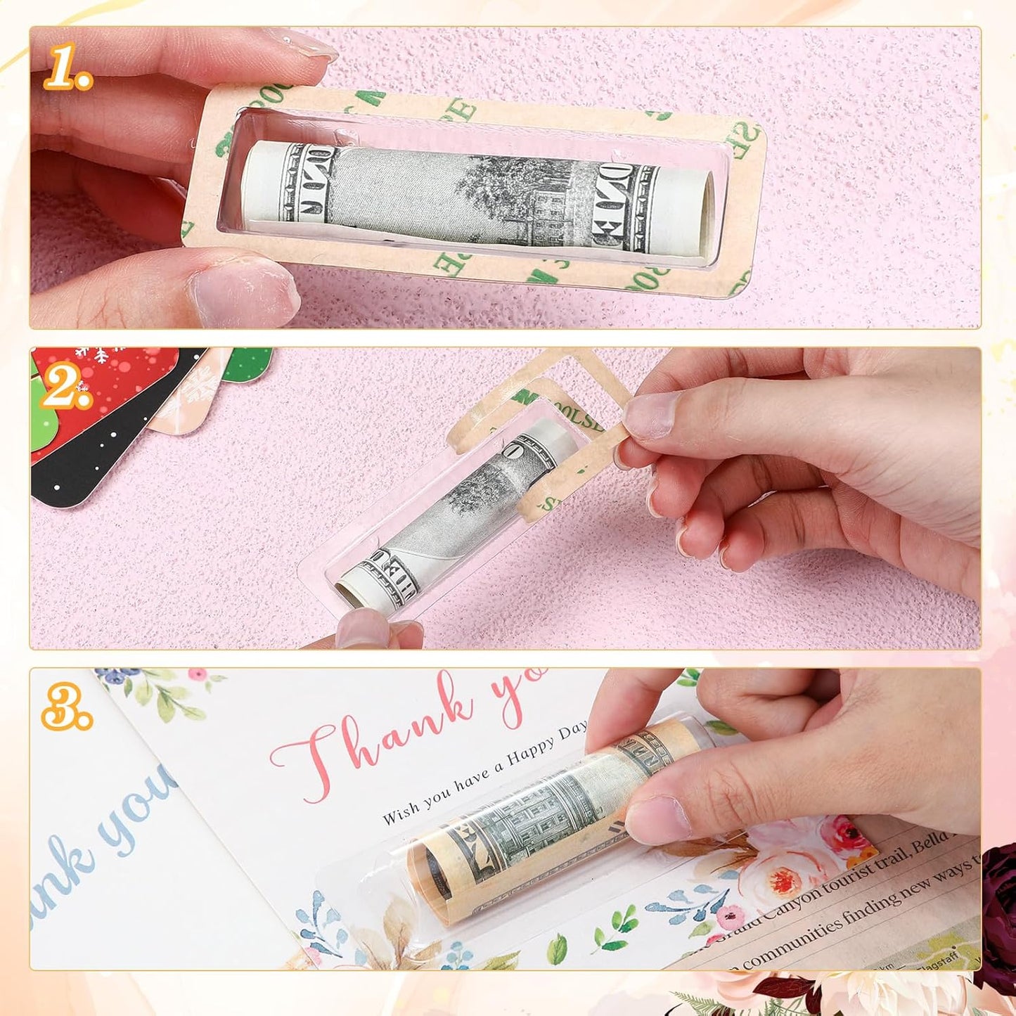 200 Pcs Clear Lip Balm Pouches Plastic Money Holder for Cash Gift Lipstick Plastic Domes Compact Money Card Holder with Adhesive Lip Balm Cards for Organize DIY Storage