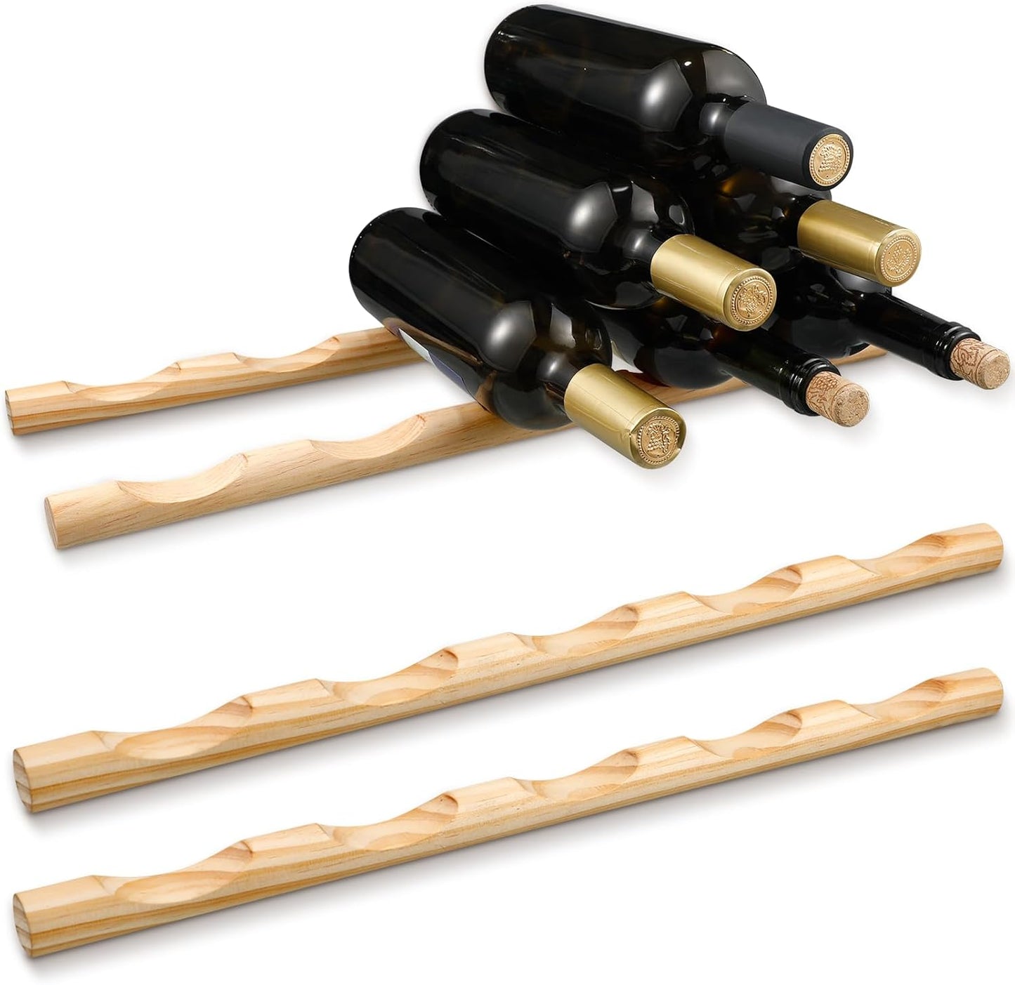 4 Pcs Compact Wooden Wine Rack Wood Wine Bottle Holder Countertop Holder Stand Display Rack Shelf Small Stackable Bottle Storage Organizer for Cabinet Fridge Tabletop Bar(5 Grooves)