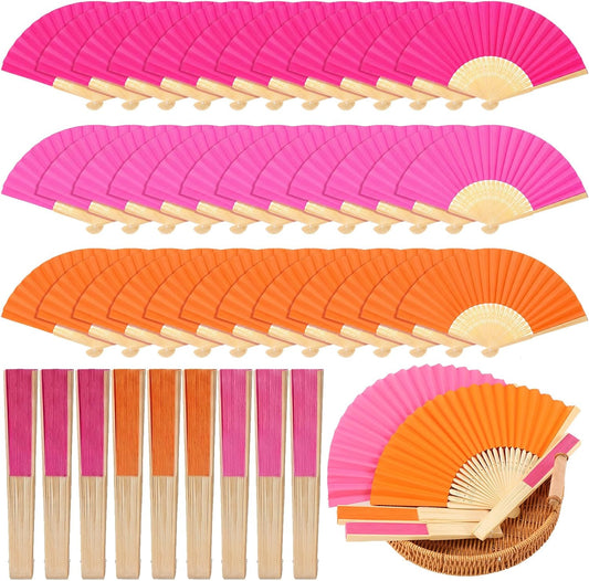 36 Pcs Pink and Orange Party Hand Fan with Gift Bags Decorative Bamboo Folding Fans Bulk Thanks for Coming for Wedding Party Favors Bridal Shower Decorations (Pure, Rose Red, Pink, Orange)