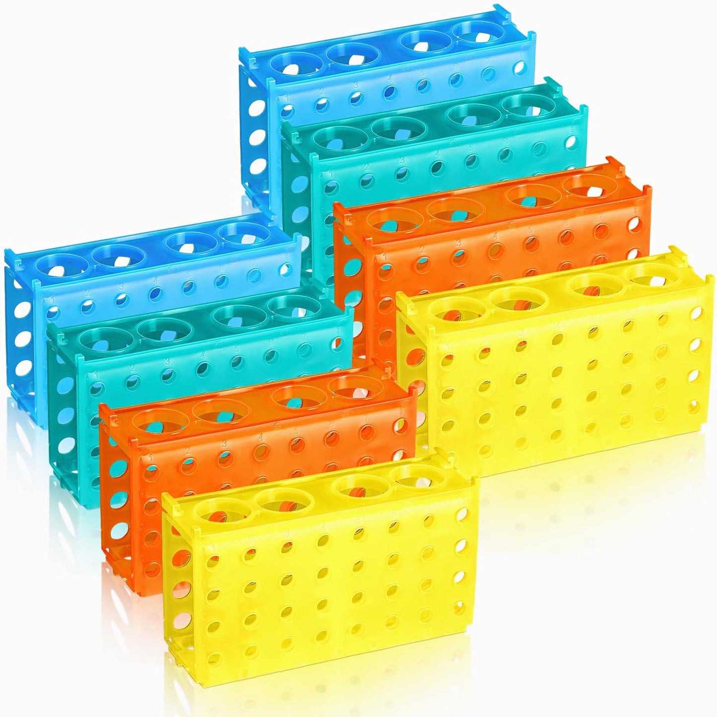 8 Pcs Test Tube Rack 4 Way 0.5ml/ 1.5ml/ 10ml/ 15ml/ 50ml Interlocking Multi PCR Tube Rack Stand Plastic Polypropylene for Centrifuge Lab Scientific Experiments Supplies