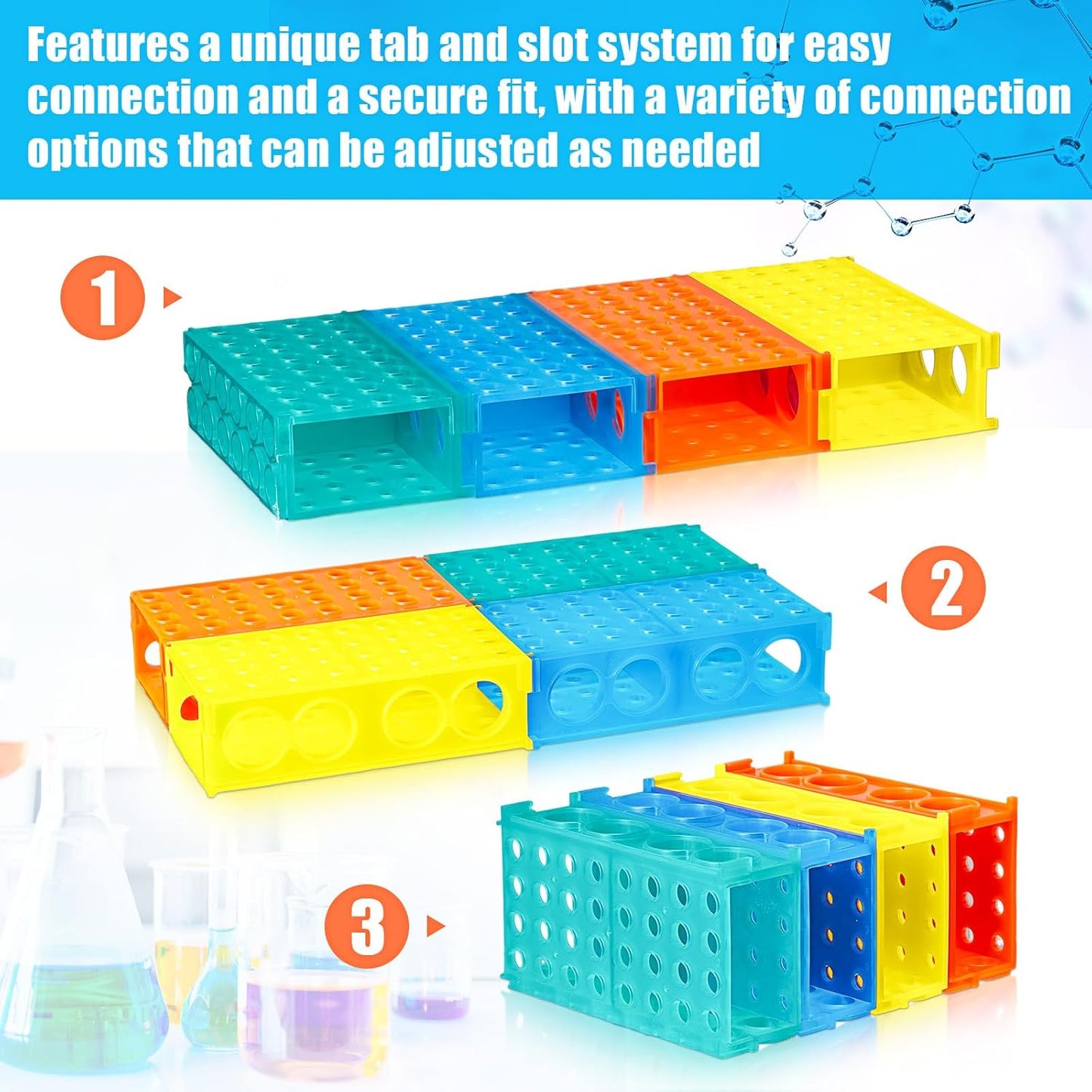 8 Pcs Test Tube Rack 4 Way 0.5ml/ 1.5ml/ 10ml/ 15ml/ 50ml Interlocking Multi PCR Tube Rack Stand Plastic Polypropylene for Centrifuge Lab Scientific Experiments Supplies