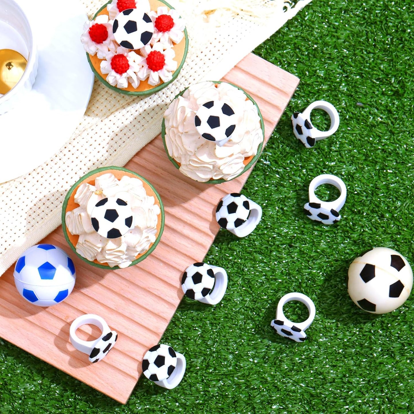 48 Pcs Soccer Ball Cupcake Rings Toppers - Sports Theme Party Decorations for Kids Birthday, Game Day Favors & Gifts