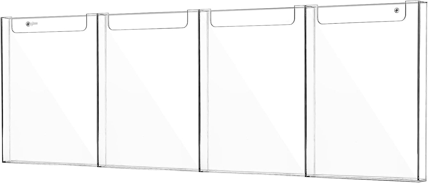 Acrylic Brochure Holder, 8.5 x 11 Inch Flyer Magazine Display Wall Mount Pamphlet Rack Clear Plastic Brochure Stand Literature Holder for Office Classroom Home (4 Pockets)