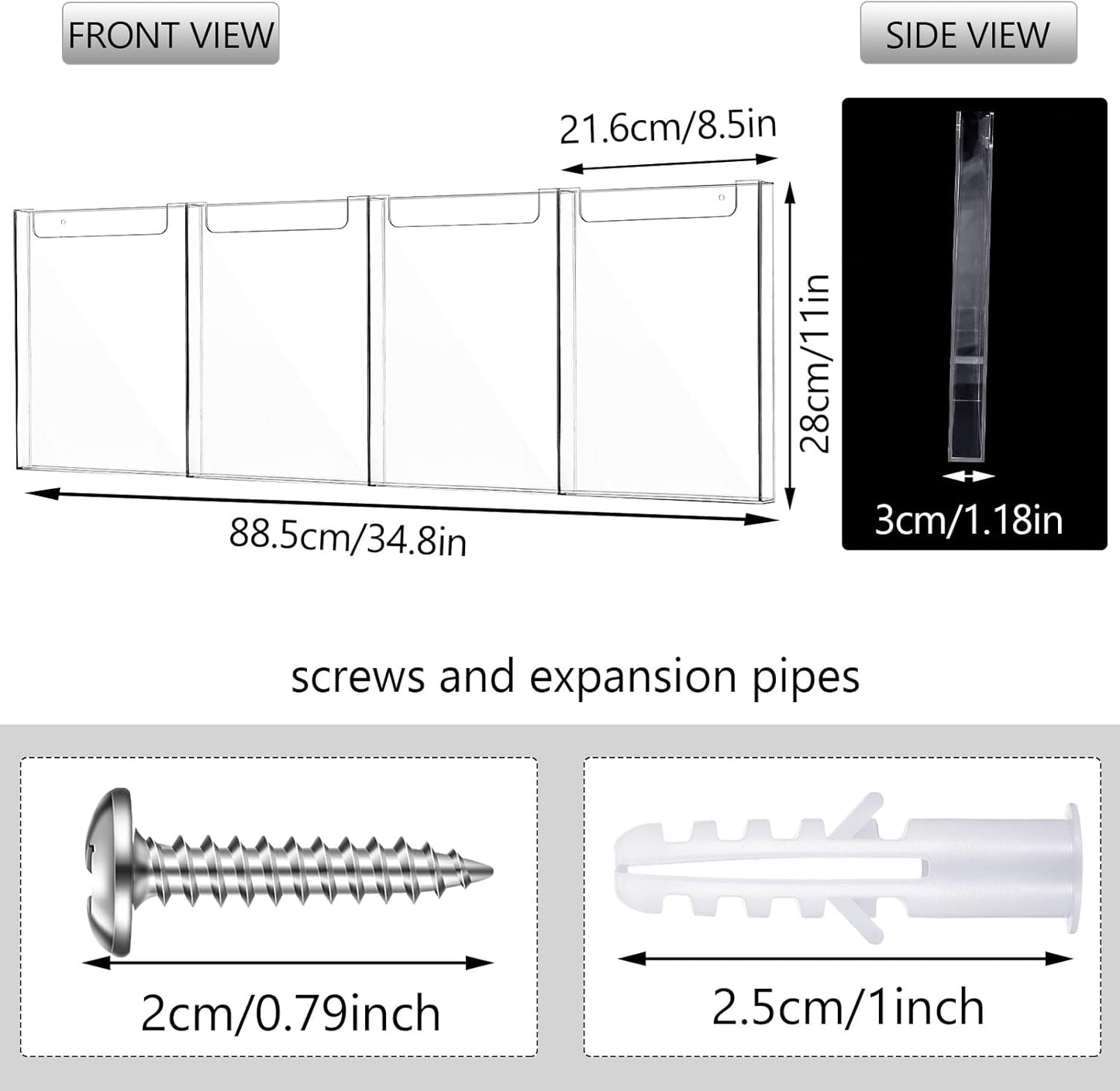 Acrylic Brochure Holder, 8.5 x 11 Inch Flyer Magazine Display Wall Mount Pamphlet Rack Clear Plastic Brochure Stand Literature Holder for Office Classroom Home (4 Pockets)