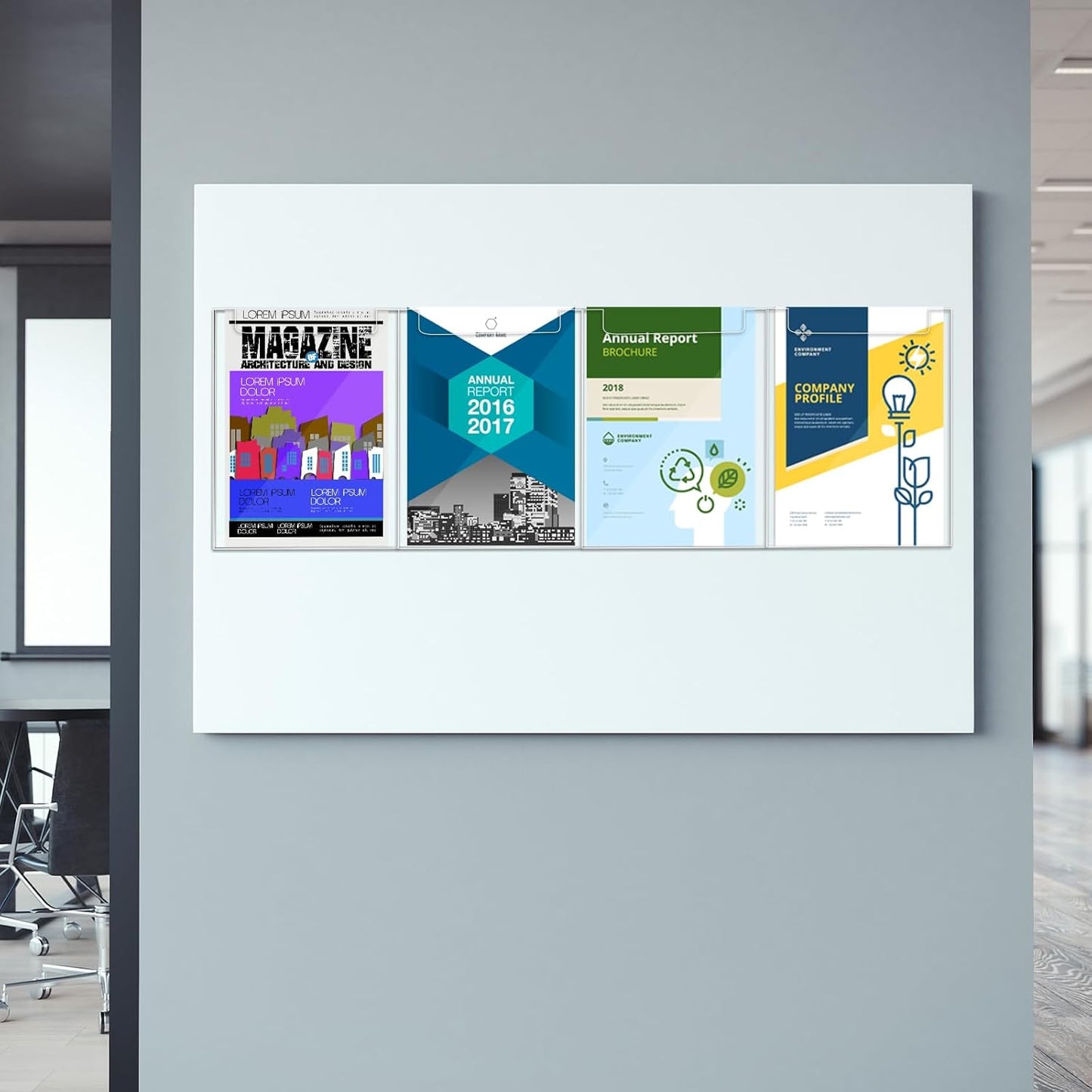 Acrylic Brochure Holder, 8.5 x 11 Inch Flyer Magazine Display Wall Mount Pamphlet Rack Clear Plastic Brochure Stand Literature Holder for Office Classroom Home (4 Pockets)