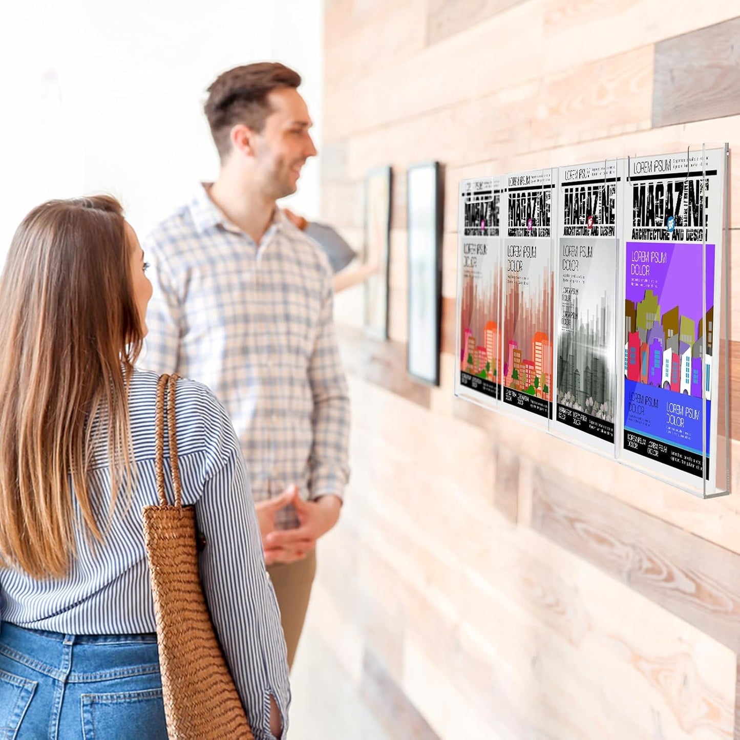Acrylic Brochure Holder, 8.5 x 11 Inch Flyer Magazine Display Wall Mount Pamphlet Rack Clear Plastic Brochure Stand Literature Holder for Office Classroom Home (4 Pockets)