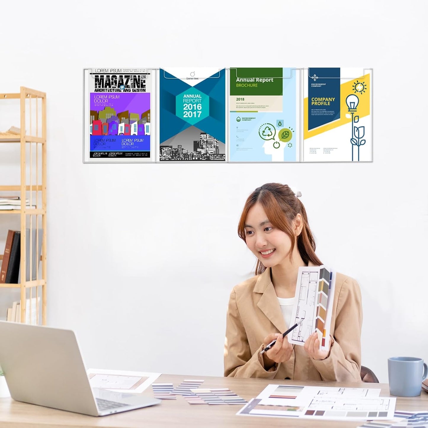 Acrylic Brochure Holder, 8.5 x 11 Inch Flyer Magazine Display Wall Mount Pamphlet Rack Clear Plastic Brochure Stand Literature Holder for Office Classroom Home (4 Pockets)
