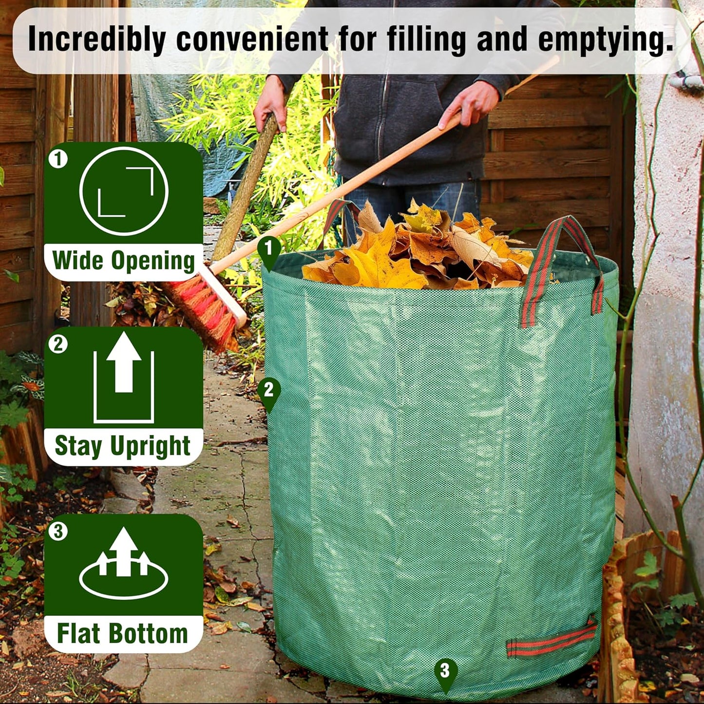 3-Pack 72 Gallon Yard Waste Bags, Reusable Heavy Duty Collapsible Garden Leaf Bags with Plastic Ring, Stand-Up Yard Waste Bin for Leaves, Lawn Debris & Grass Clippings