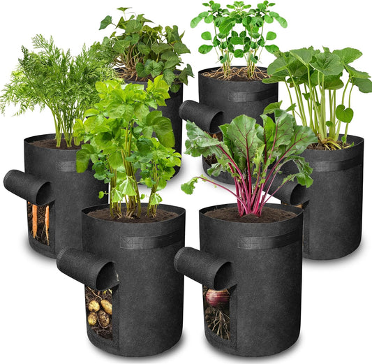 6 Pack BPA-Free 10 Gallon Vegetable Grow Bags with Access Flap and Handles, Suitable for Planting Potato, Taro, Beets, Carrots, Onions, Peanut