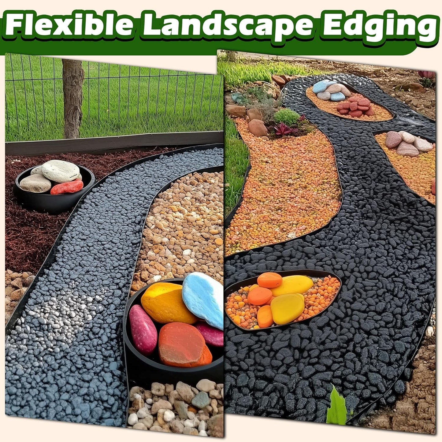 Landscape Edging Kit, 40-Foot Long, 3-Inch Tall, No Dig Garden Edging Border for Flower Beds, Tree Rings, Pathways, Includes 40 Spikes