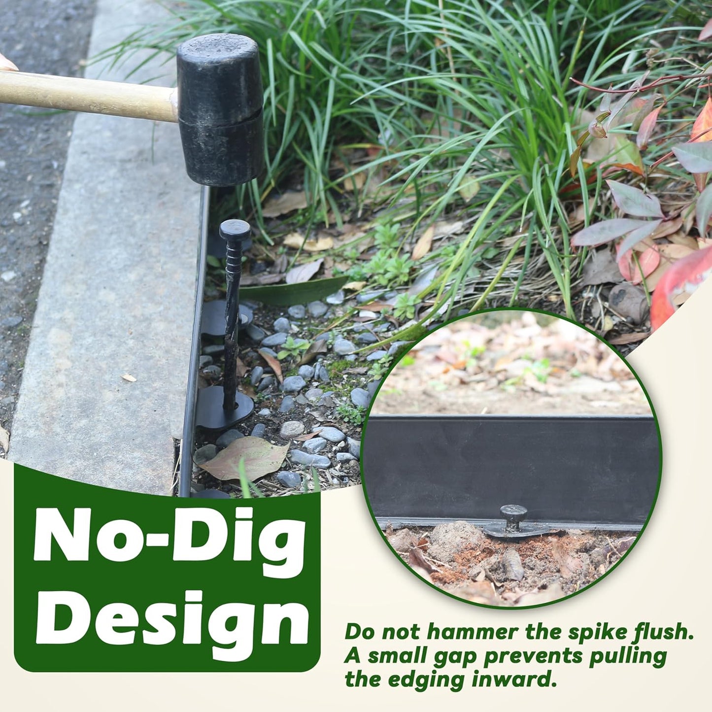 Landscape Edging Kit, 40-Foot Long, 3-Inch Tall, No Dig Garden Edging Border for Flower Beds, Tree Rings, Pathways, Includes 40 Spikes