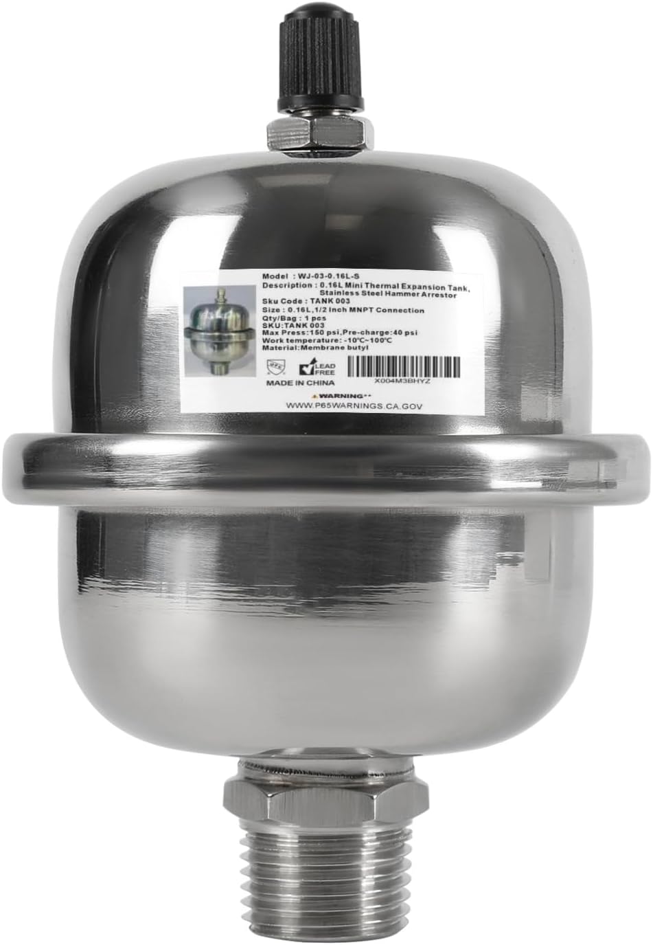 2-Gallon Capacity Mini Thermal Expansion Tank (0.16L), Stainless Steel Hammer Arrestor with 1/2 Inch Threaded For Tankless Water Heater, Water Dispensing/Beverage Appliances (TANK003)
