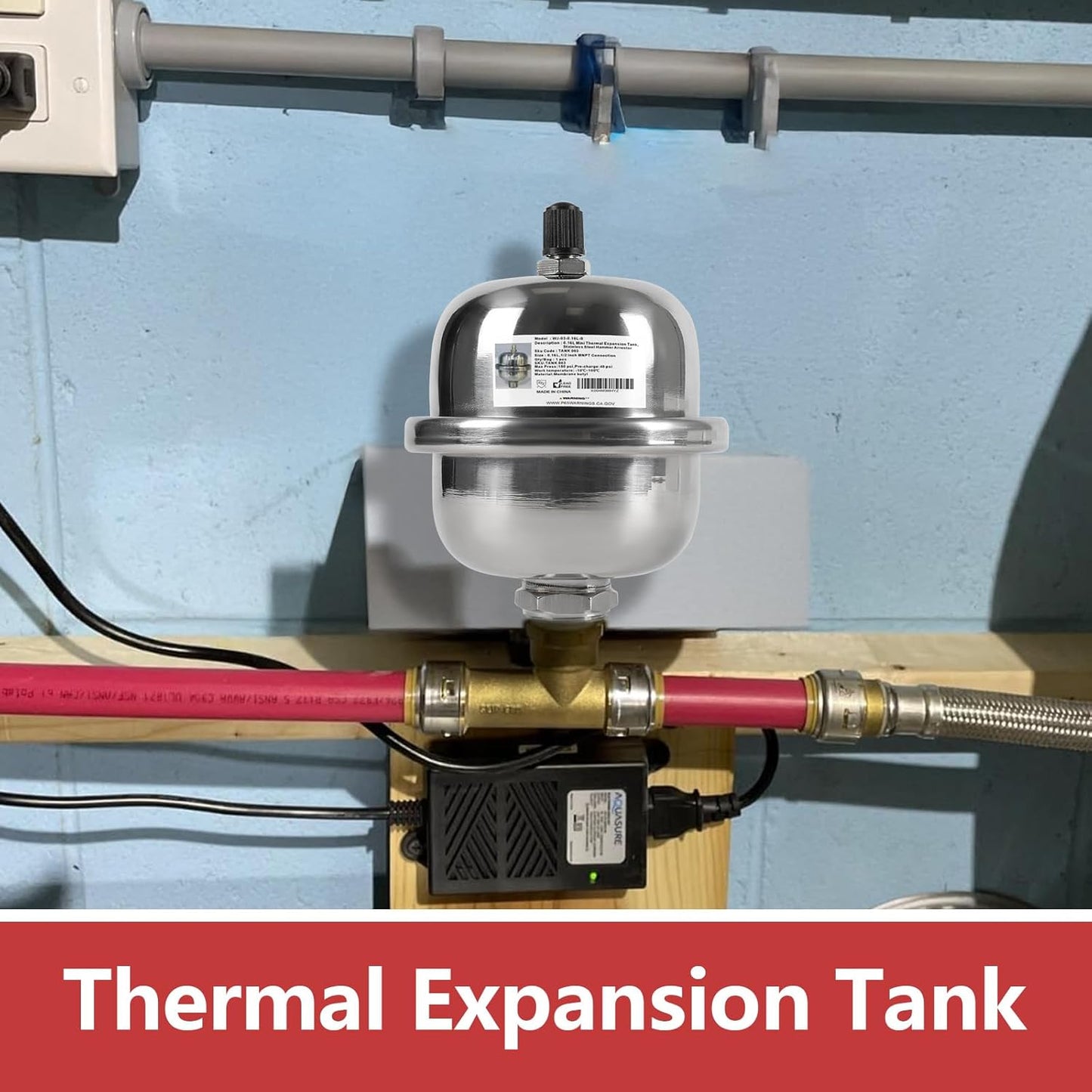 2-Gallon Capacity Mini Thermal Expansion Tank (0.16L), Stainless Steel Hammer Arrestor with 1/2 Inch Threaded For Tankless Water Heater, Water Dispensing/Beverage Appliances (TANK003)