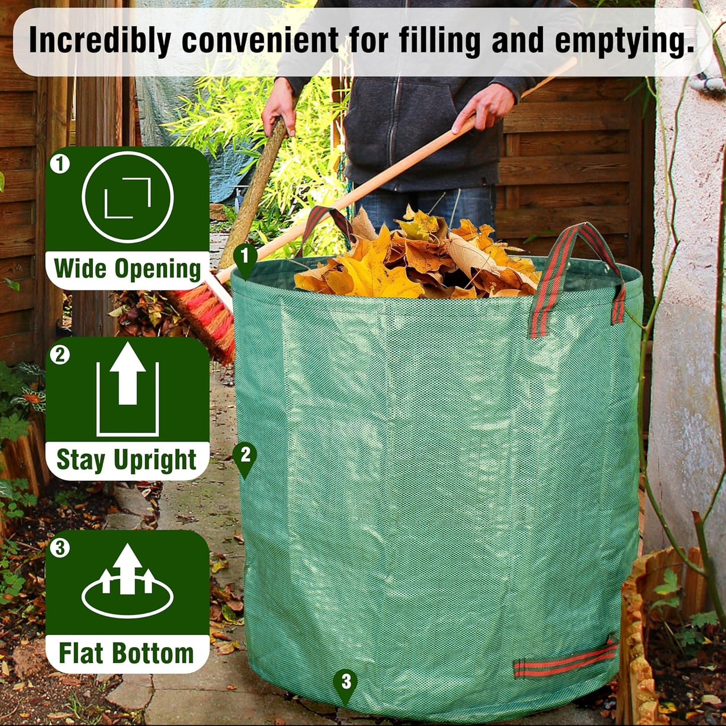 2-Pack 132 Gallon Yard Waste Bags, Reusable Heavy Duty Collapsible Garden Leaf Bags with Plastic Ring, Stand-Up Yard Waste Bin for Leaves, Lawn Debris & Grass Clippings